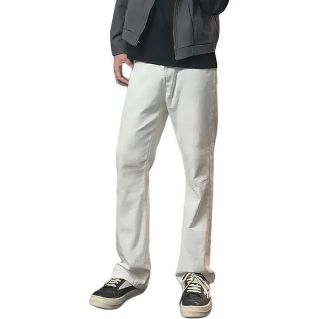 黑马漫画 身显瘦微喇裤男裤子春秋美式高街痞帅弹力直筒牛仔裤 男女同款