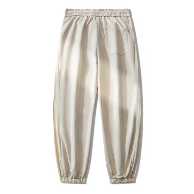 敦煌博物馆 美式高街麂皮绒质感柔软舒适直筒阔腿束脚伞兵机能春秋款保暖长裤同色拼接褶皱街头学院风百搭运动通勤休闲裤 男女同款