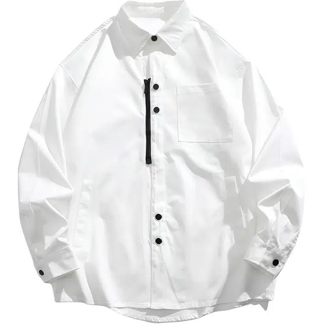 左岸 美式复古百搭纯色长袖设计翻领时尚简约潮流宽松透气个性韩系小众学院风高街潮牌衬衫 男款