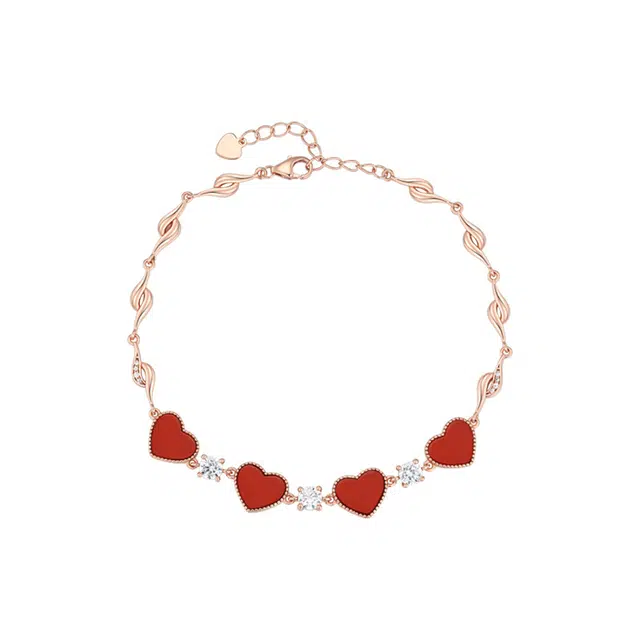 法思梵 爱心系列 轻奢精致小红心 甜美浪漫首饰 简约显气质#好运天然 玛瑙 手链 女款
