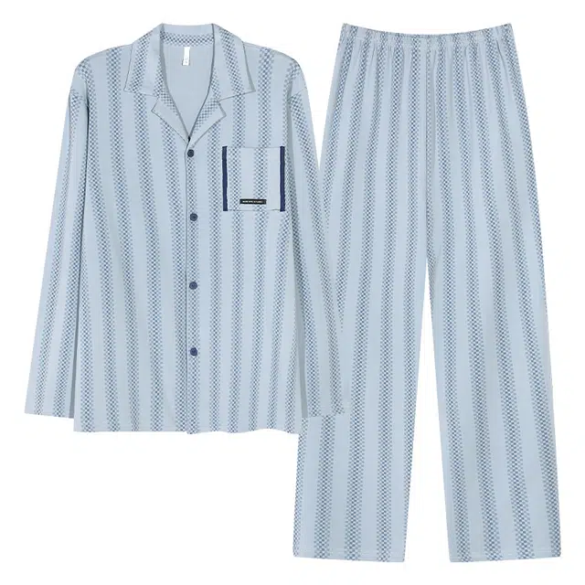 帕兰朵 男士春秋季纯棉长袖青年大码全棉条纹休闲家居服睡衣套装 男女同款