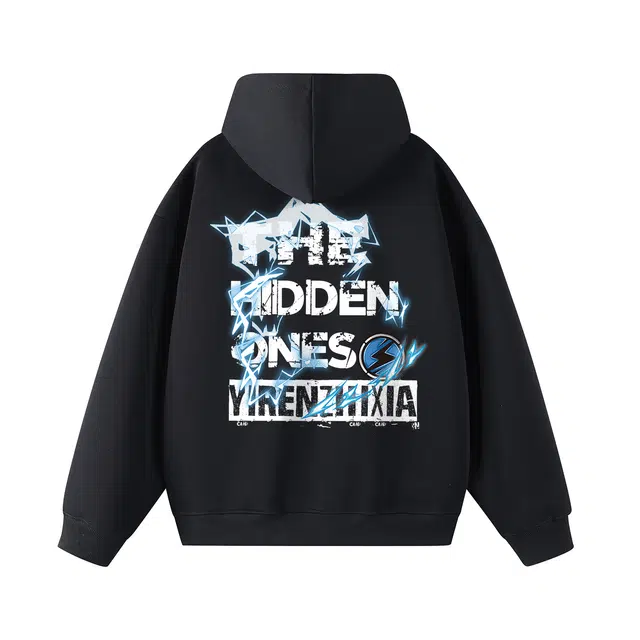 一人之下 美式高街艺术字母小白长虫闪电印花设计宽松舒适休闲日常通勤落肩连帽长袖卫衣 男女同款