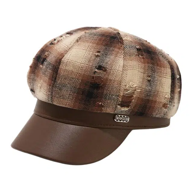 山一丸 韩系街头复古港风文艺画家帽格子 涤纶 贝雷帽 女款