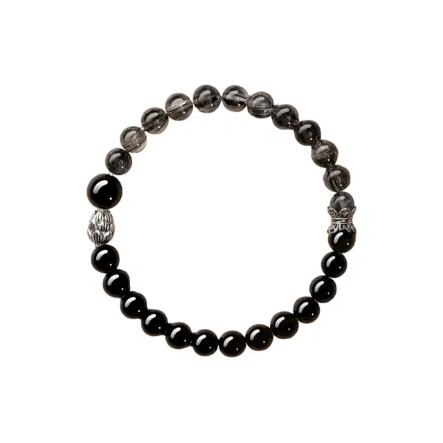 仙园韵 守护如意时来运转 新中式招财纳福好事发生国潮复古民族风珠串饰品#好运 黑曜石 手串 男女同款情侣款