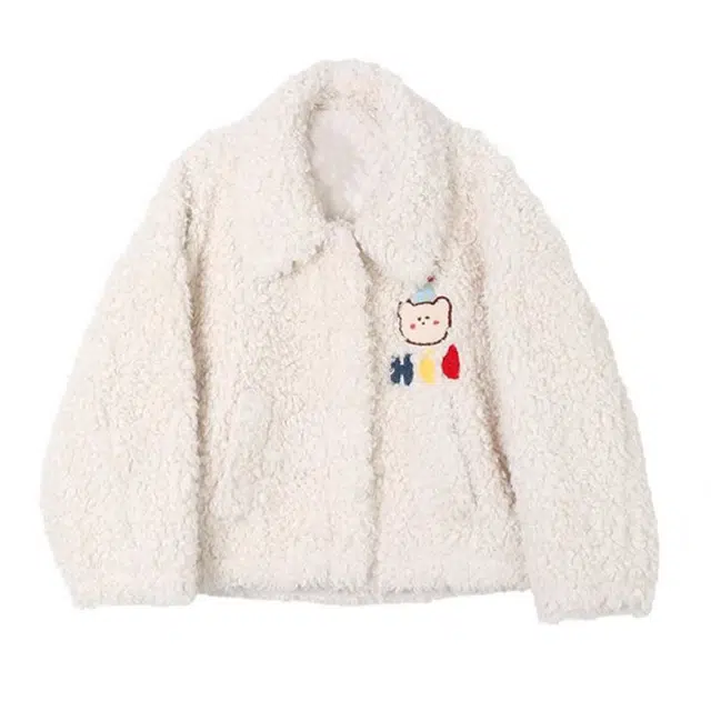 邓大喵 小香风羊羔绒宽松短款毛毛皮草加厚绒感外套 女款