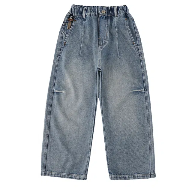 黑恐龙牛仔裤 春秋款中大童炸街字母/数字/文字百搭标准松紧腰长裤 青少年