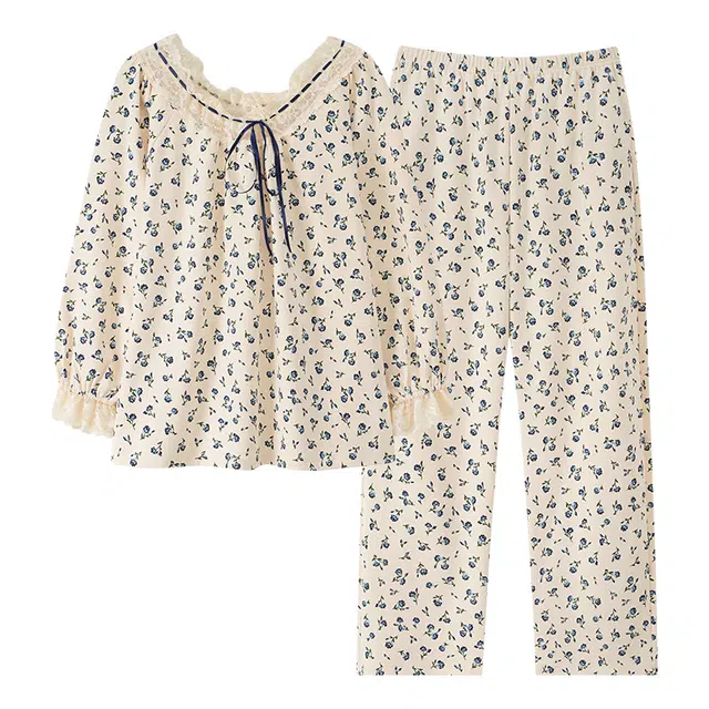 芬腾可安 春秋柔软设计感慵懒宽松少女感亲肤百搭显瘦家居服睡衣套装 女款