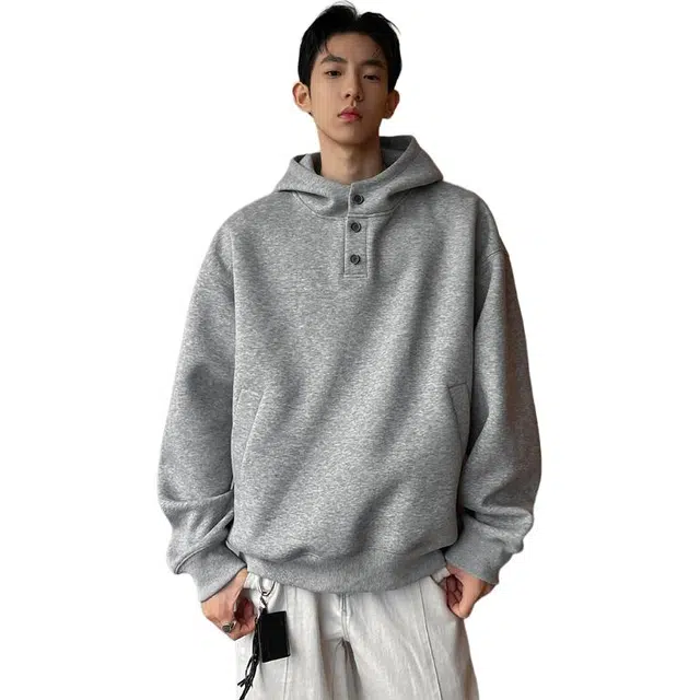 佐菲利 美式重磅潮牌宽松休闲连帽纯色长袖卫衣 男女同款