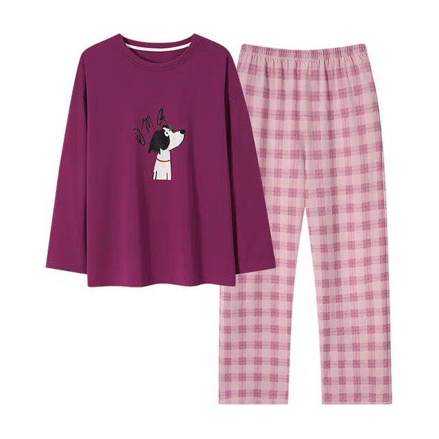 芬腾可安 春秋柔软带杯垫设计百搭显瘦亲肤慵懒少女感宽松家居服睡衣套装 女款