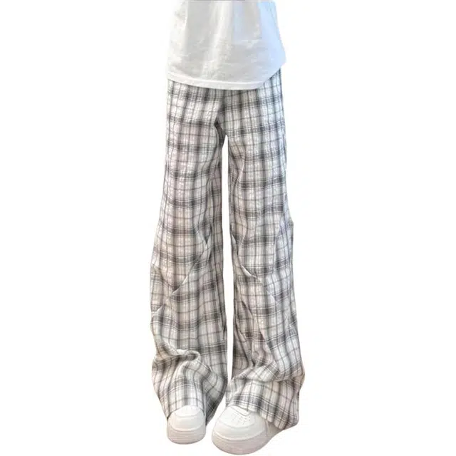 拓菲 肌理感速干黑白格子裤子男阔腿裤宽松慵懒风弯刀休闲裤 男女同款