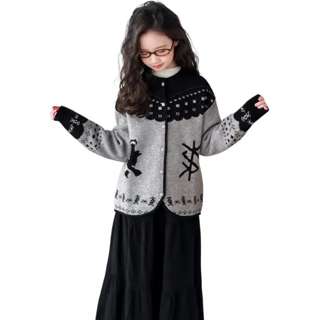 蓝彩何毛衣 女童衣开衫秋季款儿童针织衫中大童女孩外套网红爆款上衣童装