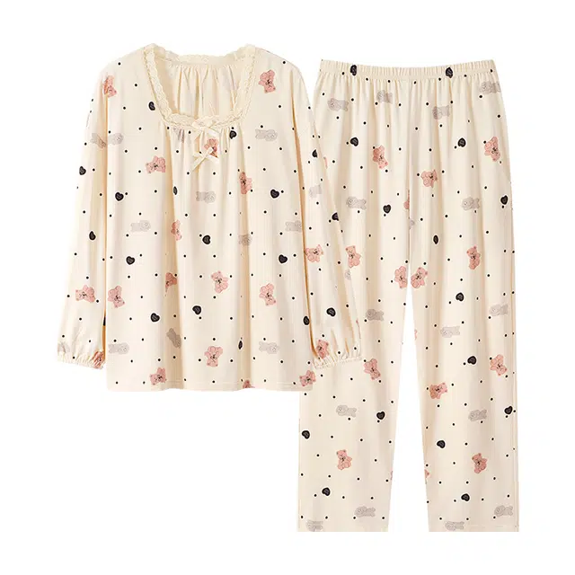 芬腾可安 春秋柔软设计感显瘦宽松百搭亲肤少女感慵懒家居服睡衣套装 女款