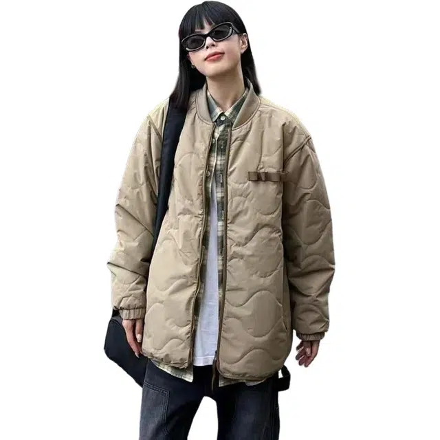 邓大喵 日系美拉德宽松菱格外套女秋冬学生夹棉夹克棒球服棉衣潮棉服 女款