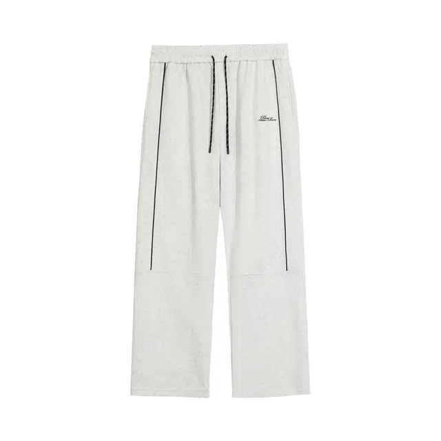 黑恐龙 美式高街字母印花立体纯色中腰系带简约直筒垂感拖地时尚百搭舒适宽松户外运动日常通勤长裤休闲裤 男女同款