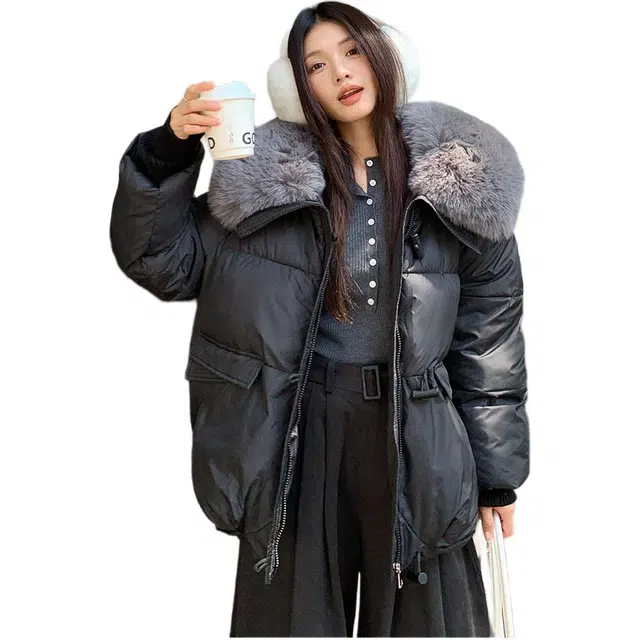 思蓓儿 时尚宽松毛领长袖棉服 女款