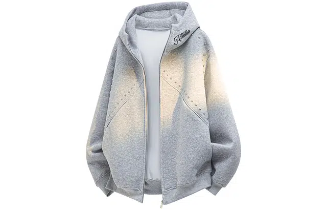 徐太浪 美式高街重磅铆钉设计感痞帅拼接连帽小众情侣开衫上衣外套休闲校园风卫衣 男女同款