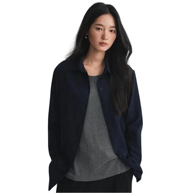 莫代尔 静奢风极简通勤风纯棉斜纹磨毛长袖衬衫 女款