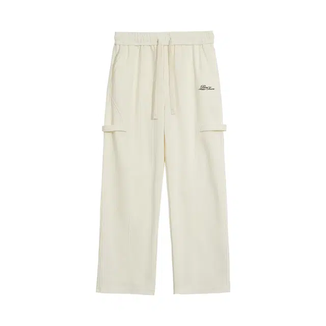 黑恐龙 美式高街字母印花立体纯色中腰系带简约直筒垂感时尚百搭舒适户外运动日常通勤长裤休闲裤 男女同款