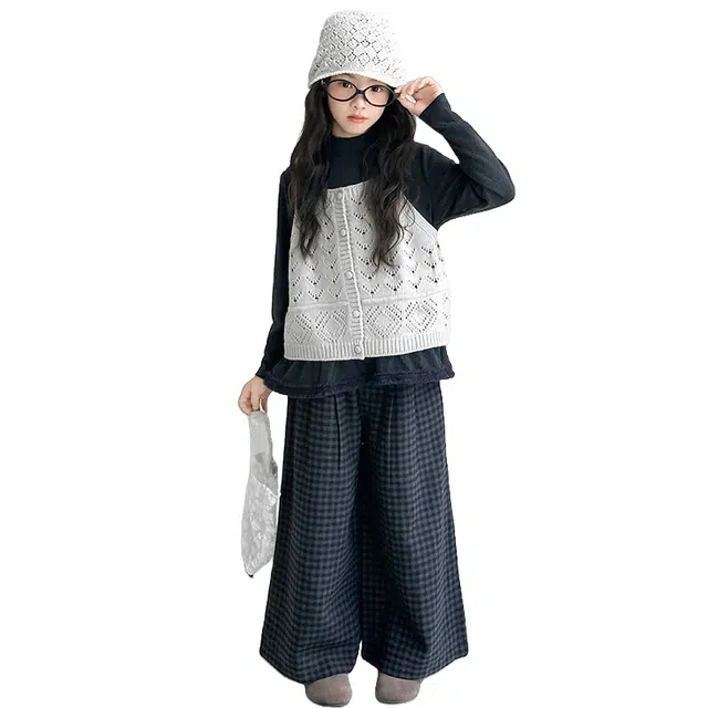 俞兆林休闲运动套装 女童秋季春秋款中大童秋装三件套儿童田园风韩系穿搭