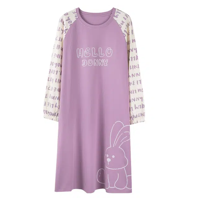 俏霓桐 纯棉舒适圆领长袖可爱甜美学生时尚居家睡衣家居服睡裙 女款