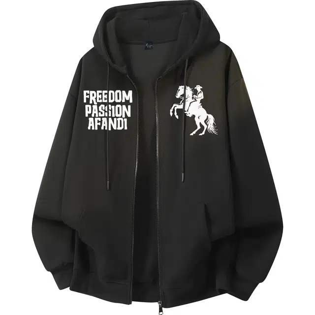 阿凡迪 美式复古街头简约基础基础纯色牛仔字母潮牌印花宽松舒适休闲百搭时尚潮流通勤无性别主义抽绳长袖华棉重磅连帽开衫卫衣 男女同款