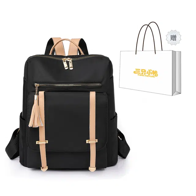 三只小鸭 简约翻盖背包大容量休闲 尼龙 双肩包 常规 黑色/米白/灰色