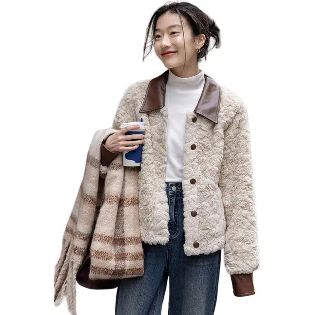 邓大喵 韩版小香风羊羔毛毛毛外套女高级感加厚环保短款上衣皮草 女款