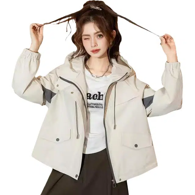 法文箱子 百搭拼色设计舒适时尚长袖夹克 女款