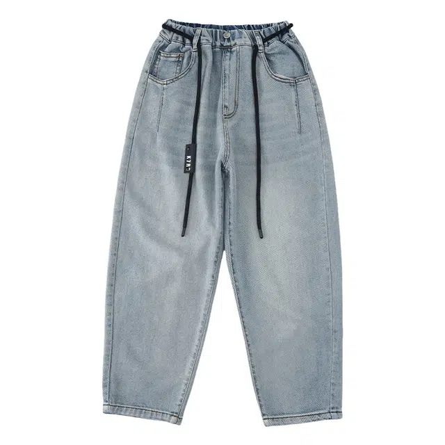 黑恐龙牛仔裤 韩版直筒裤潮酷中腰长裤 青少年