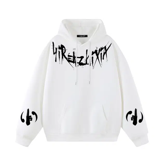 一人之下 美式高街国潮泼墨字母奇门法决小印花休闲宽松舒适潮流时尚百搭精选个性高级户外运动日常通勤落肩长袖连帽卡通卫衣 男女同款