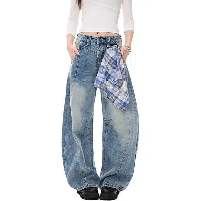 拓菲 美式复古弯刀长裤子男秋街头水洗百搭拖地牛仔裤 男女同款