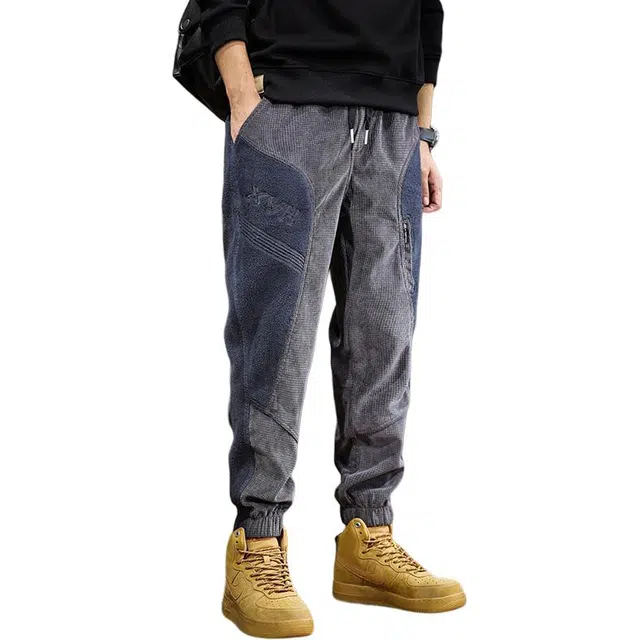 遨宇 秋季美式复古经典拼接潮流极简风大码束脚男士卫裤百搭户外重磅灯芯绒休闲裤 男款