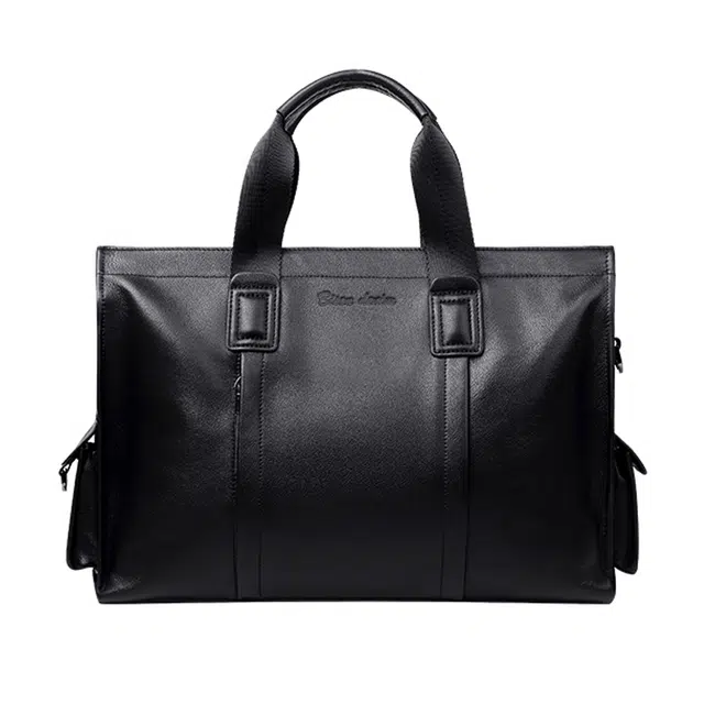 BISON DENIM Business Leather Briefcase Black Brown