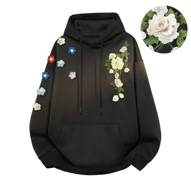 【万针立体刺绣系列】布客行 美式复古文艺风植物花卉工艺纯色基础简约百搭高级高街潮流休闲舒适学院华棉重磅长袖连帽卫衣 男女同款