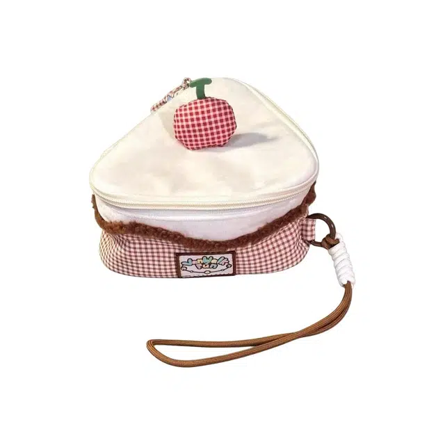 艾情草之恋可爱樱桃蛋糕撞色格纹大容量化妆包便携出行 适用