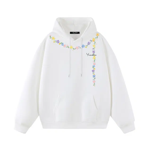 一人之下 美式高街植物花卉项链印花图案休闲宽舒适百搭精选个性高级户外运动日常通勤潮流时尚气质长袖连帽卫衣 男女同款