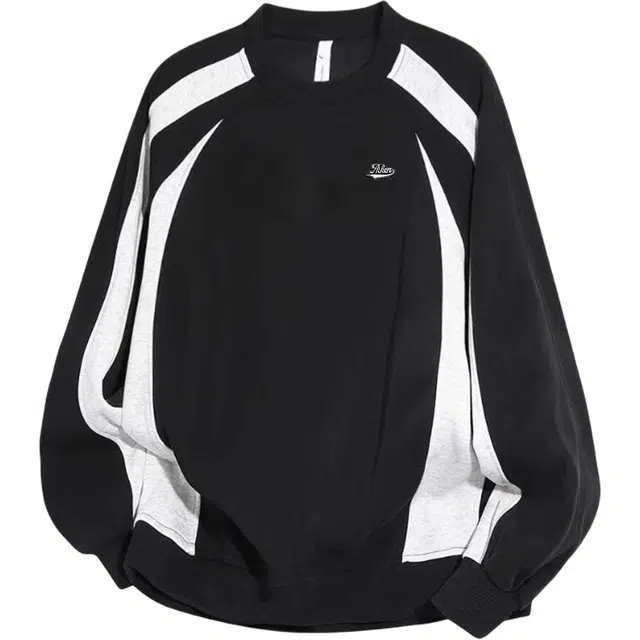 爱肯 美式复古高街学院风多巴胺拼色基础款纯色百搭宽松休闲重磅舒适套头长袖圆领卫衣 男女同款