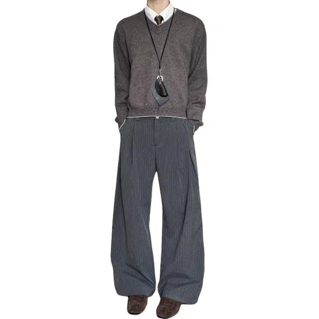 拓菲 美式复古条纹打褶阔腿西裤男高级感老钱风微喇裤子宽松通勤西装裤 男女同款