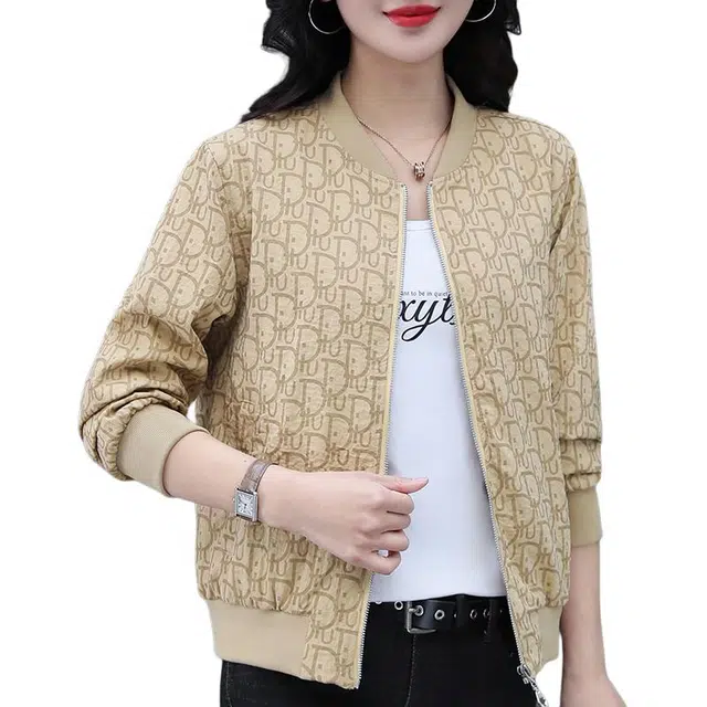 缪斯的诱惑 春秋优雅气质时尚潮流纯色满印经典高街复古风棒球领上衣运动休闲外套长袖拉链针织衫简约洋气减龄百搭舒适柔软立领夹克  女款