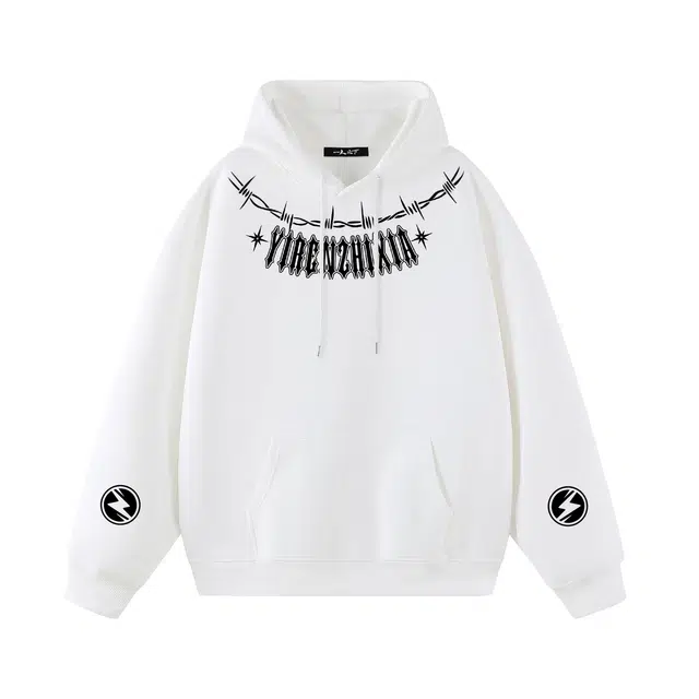 一人之下 美式高街绳结项链阳五雷闪电印花图案休闲宽松舒适百搭精选个性高级户外运动日常通勤潮流时尚长袖连帽卡通卫衣 男女同款