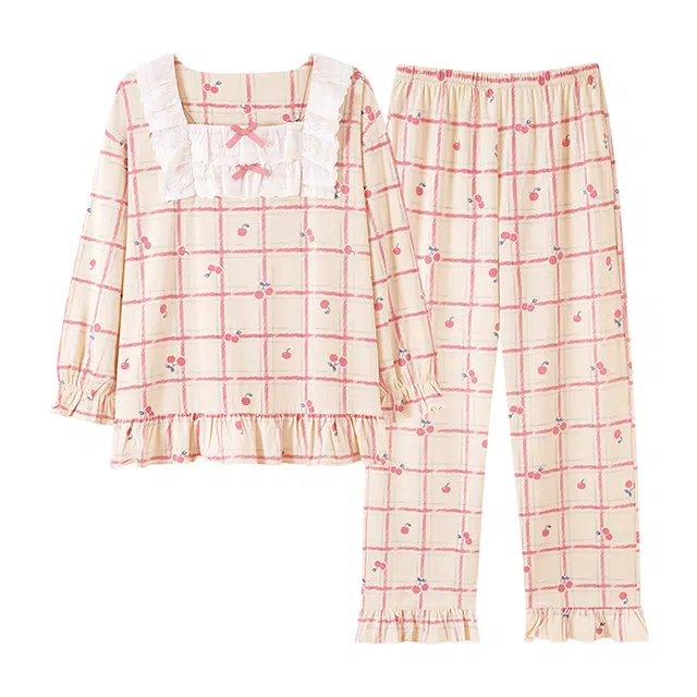 芬腾可安 春秋柔软设计感慵懒宽松百搭显瘦少女感亲肤家居服睡衣套装 女款