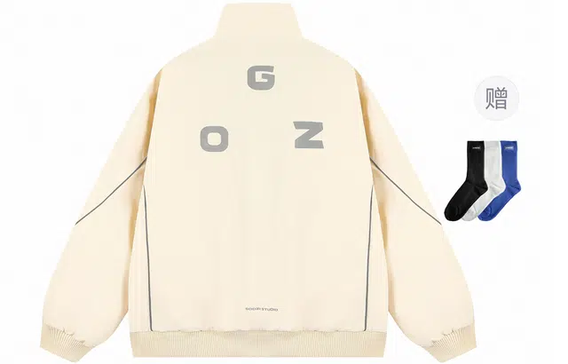 港仔文艺男 美式复古双色内里山峰字母徽章小标可调节下摆保暖锁温加厚防寒立领插肩上衣休闲百搭简约棉服 男女同款