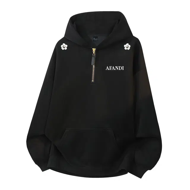 阿凡迪 重工毛绒花朵珍珠钉珠工艺美式高街复古简约品牌字印花宽松休闲连帽拉链套头设计百搭时尚感亲肤柔软舒适高颜值长袖卫衣 男女同款