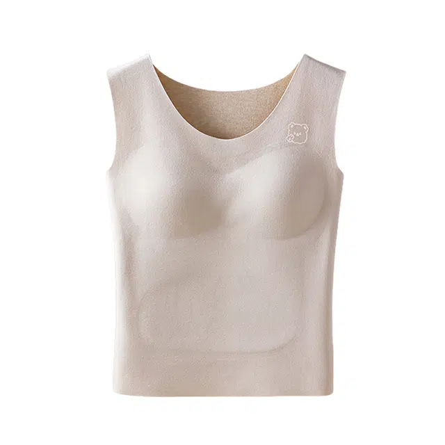 俏佳人 秋冬加绒无痕女童发育期学生无袖上衣桑蚕丝贴片初中少女带胸垫保暖背心 女款