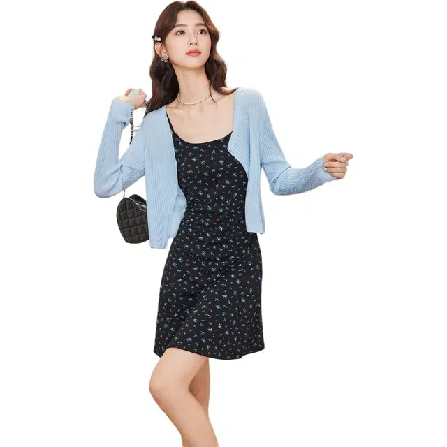 爱依服 法式小清新淑女碎花长袖连衣裙 女款