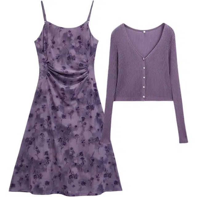 爱依服 法式温柔小女人风长袖裙摆型裙装套装 女款