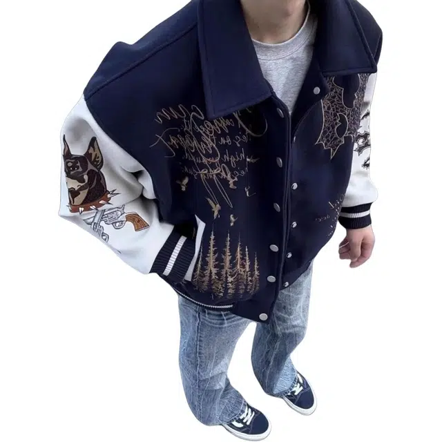 加荣 国潮美式字母刺绣棒球服男款秋季高街宽松上衣男装时尚高端飞行员夹克男士小众设计感开衫外衣男高级感痞帅休闲外套 男女同款