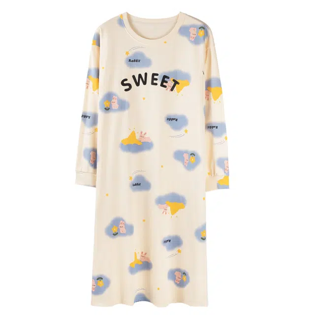 俏霓桐 舒适圆领长袖可爱甜美学生时尚居家睡衣家居服睡裙 女款