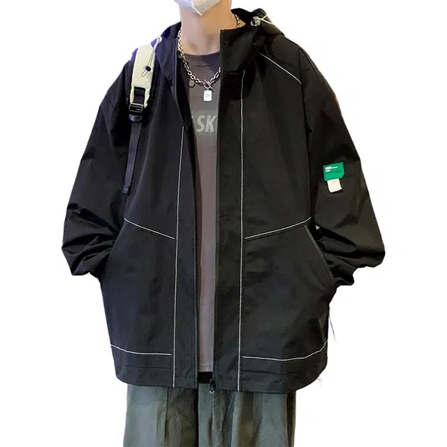 洋气先生 美式潮牌撞色拼接带帽开衫设计痞帅长袖上衣休闲舒适防风保暖耐磨日常通勤户外徒步无性别主义简约百搭连帽工装外套夹克 男女同款