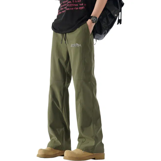 【侧边线条分割设计】赫赫良衣 美式复古痞帅高街风系带纯色直筒显高显瘦基础款裤子时尚潮流百搭宽松舒适小众高级感学院风休闲裤 男女同款